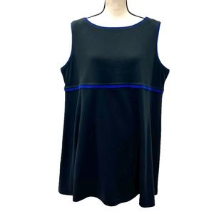 WEARABOUTS BLACK WITH BLUE TRIM TRAPEZE SLEEVELESS COVERUP DRESS